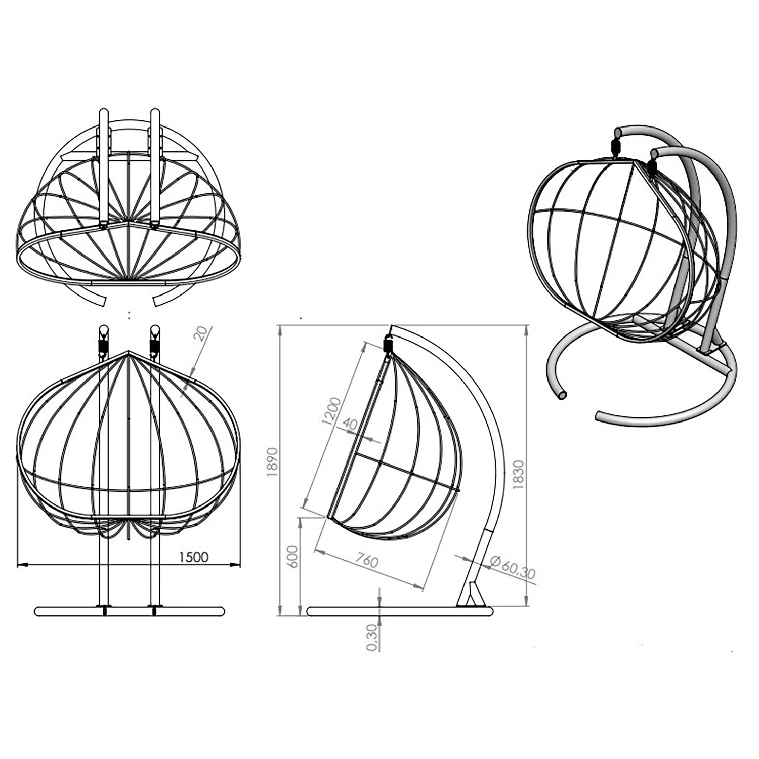 Hängesessel Hanedan - Eisen - Anthrazit 7 Hängesessel Hanedan - Eisen - Anthrazit – Bild 7