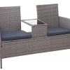Poly-Rattan Sitzbank mit Tisch HWC-E24 - Hellgrau - Grau