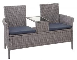 Poly-Rattan Sitzbank mit Tisch HWC-E24 - Hellgrau - Grau