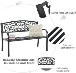 Costway 3 Sitzer Metallbank Gusseisen -Gartenbänke Verkäufe 38315a02f3f64af4b447bd411e4df78c