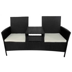 VidaXL 2-Sitzer-Gartensofa mit Teetisch - vidaXL 2-Sitzer-Gartensofa mit Teetisch Poly Rattan Schwarz