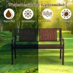 Costway Gartenbank mit Rattan Rückenlehne -Gartenbänke Verkäufe 5962cf6d4de04521abe28b230ac29646