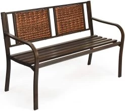 Costway Gartenbank mit Rattan Rückenlehne